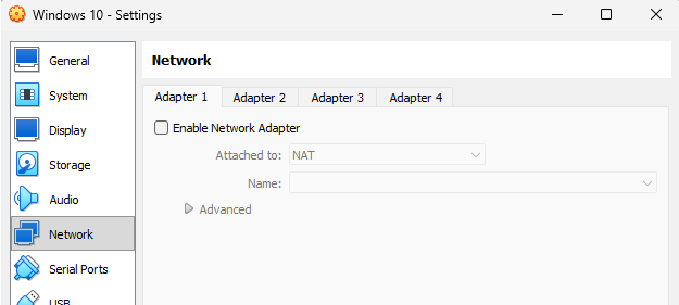 VirtualBox VM network settings for malware analysis