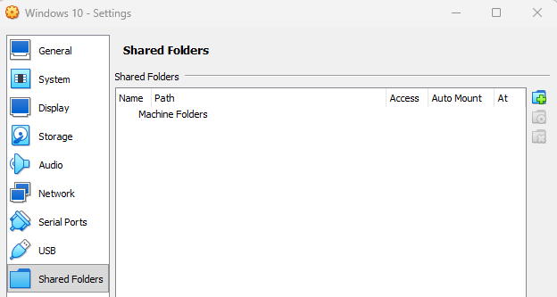 VirtualBox VM shared folder settings for malware analysis